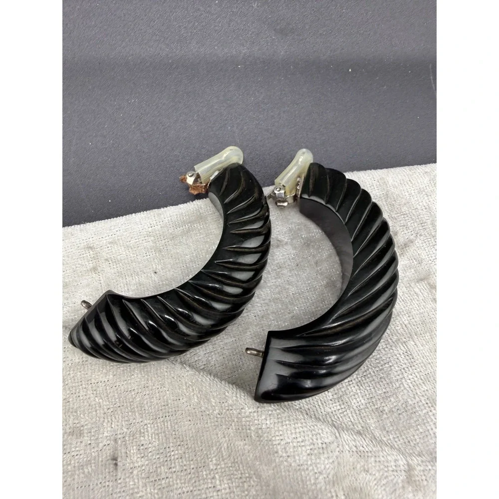 Vintage Clip On Earrings‎ Green Acrylic Chunky Silver Tone